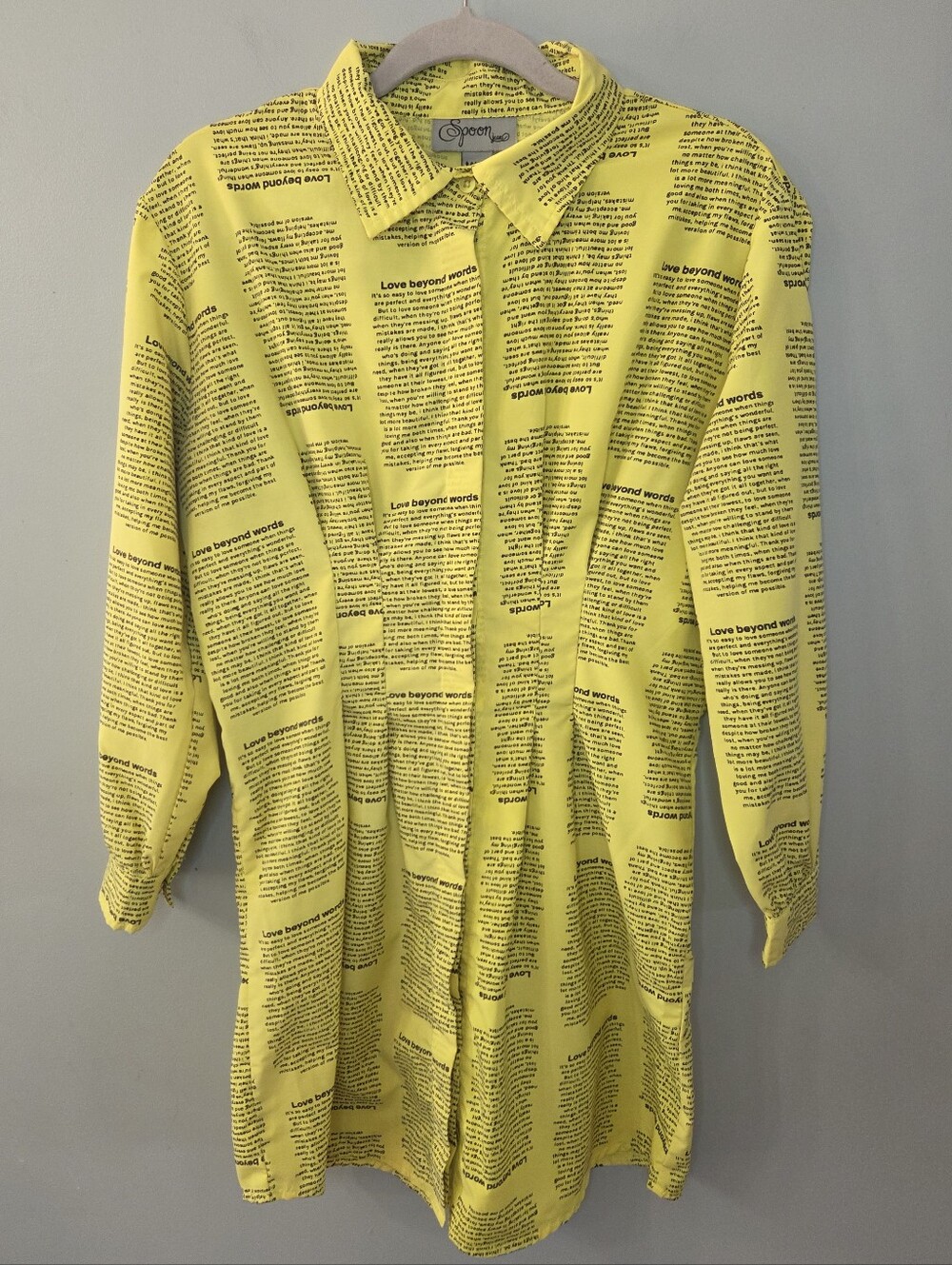 Spoon Jeans Dress Womens Yellow Love Text Print Long Sleeve Shirt Dress Medium